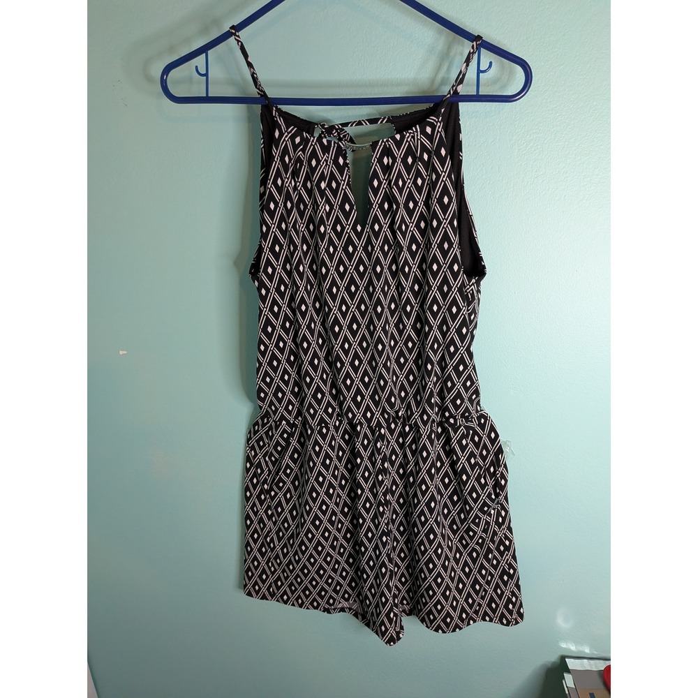 White House Black Market Geometric Halter Romper Black White XS Diamond Print